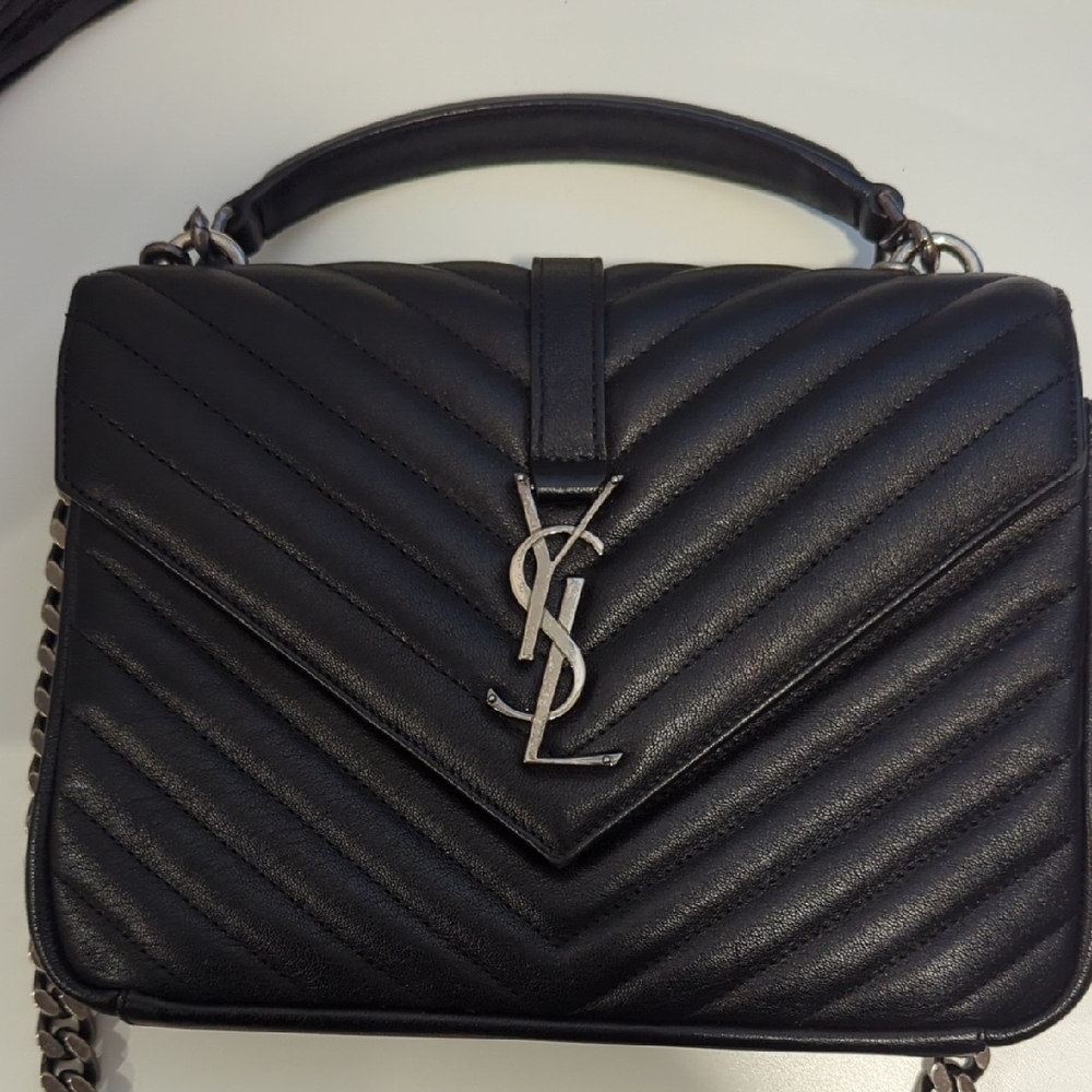 Yves Saint Laurent Black Crossbody Bag with Quilted Design and Silver Hardware